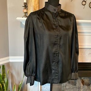 Button Down Top Black High Neck Vintage
